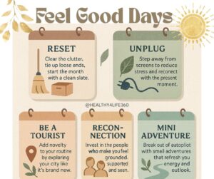 Feel Good days including ideas for how to reset, unplug, be a tourist, reconnect and go on a min-adventure